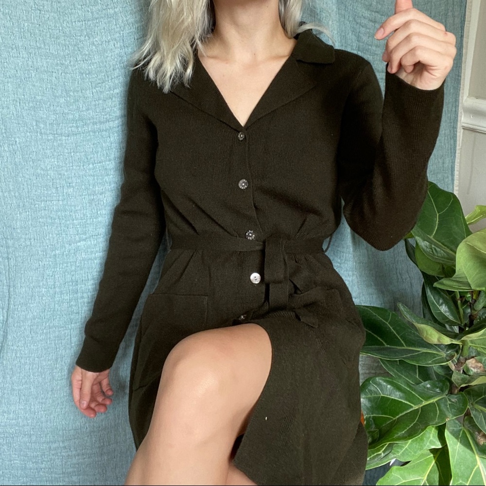 BCBG forest green cardigan dress